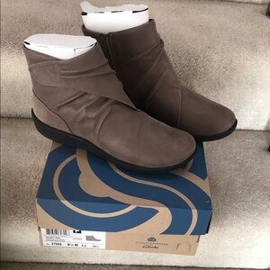 Clarks Taupe Leather Ankle Boots
